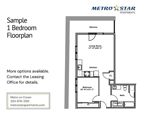 Floor plan for 1 bed, 1 bath, 1125 sqft